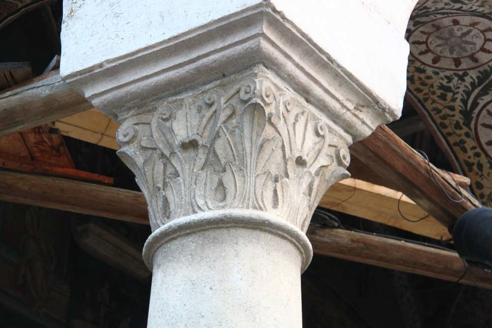 Hurezi Monastery entrance column detail