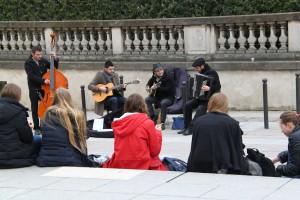 people singing in the street