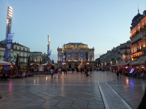 The Montpellier Opera Comedie House at dusk