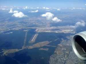 The Frankfurt Airport Seen from the Airplane - Runways are visible when zooming in