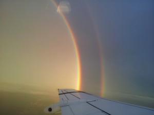 Spectacular rainbow seen from the airplane 