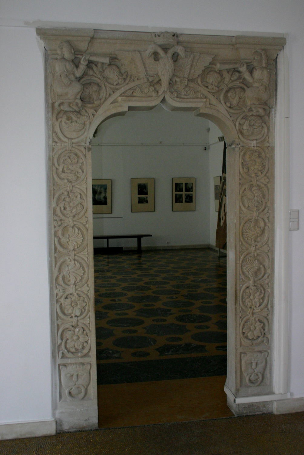 Entrance with Impressive Sculptures Inside the Mogosoaia Palace