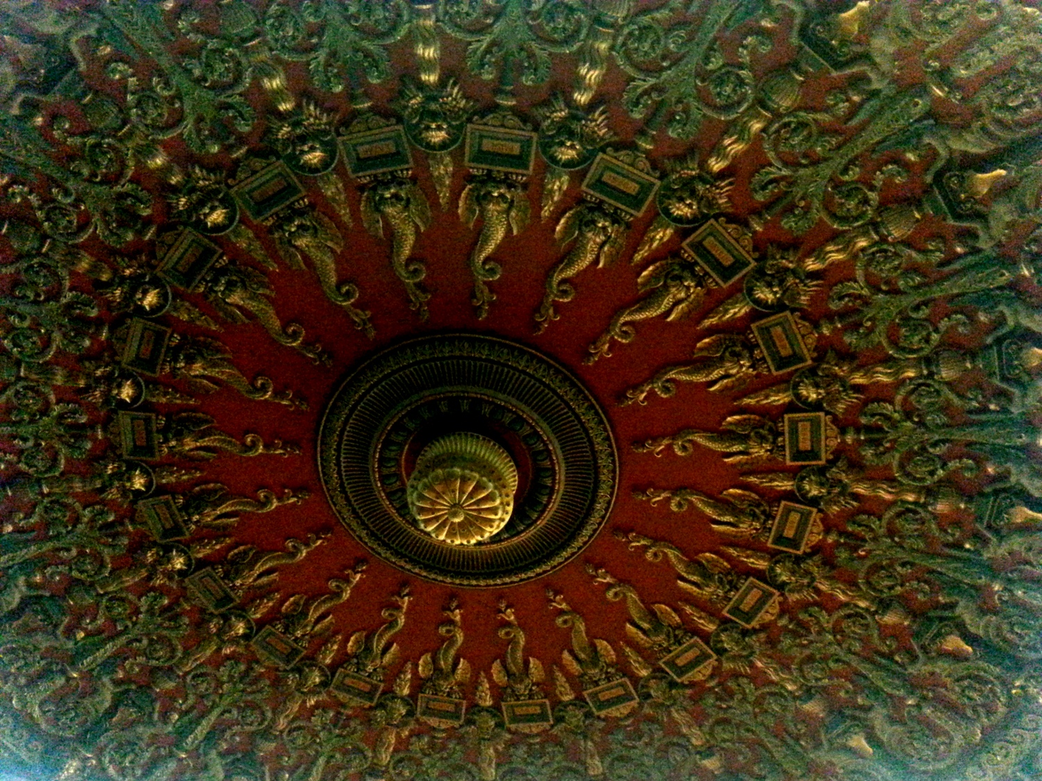 The impressive ceiling of The Romanian Athenaeum