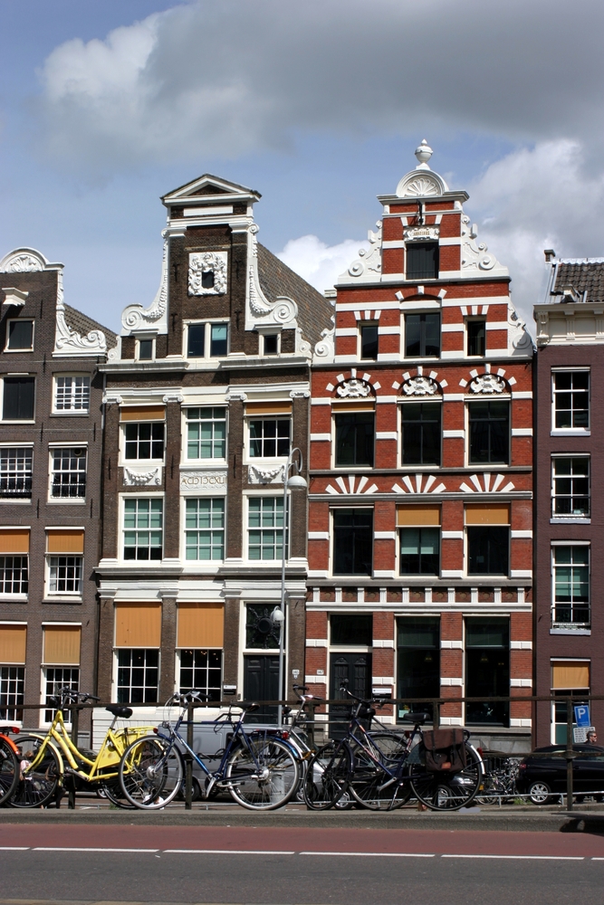 Amsterdam, typical houses and bicycles