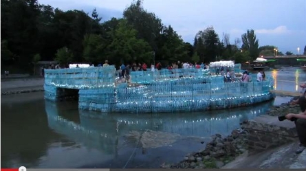 Guinness Record: Bridge made of PET bottles over the river Bega in Timisoara, Romania