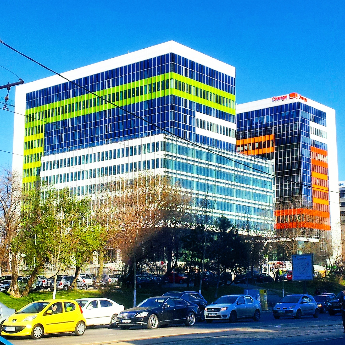 Colorful business building in Bucharest - Travel Moments In Time