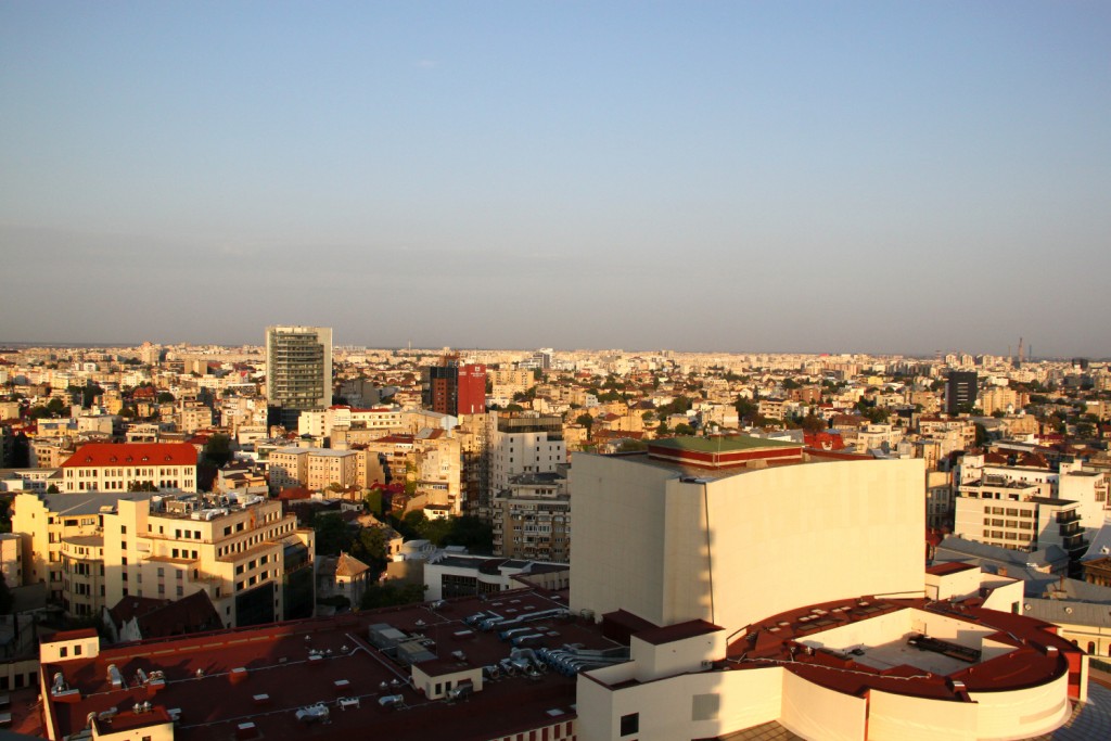 Bucharest seen from the Presidential Suite at Intercontinental Hotel - The terrace of the National Theater "Ion Luca Caragiale"