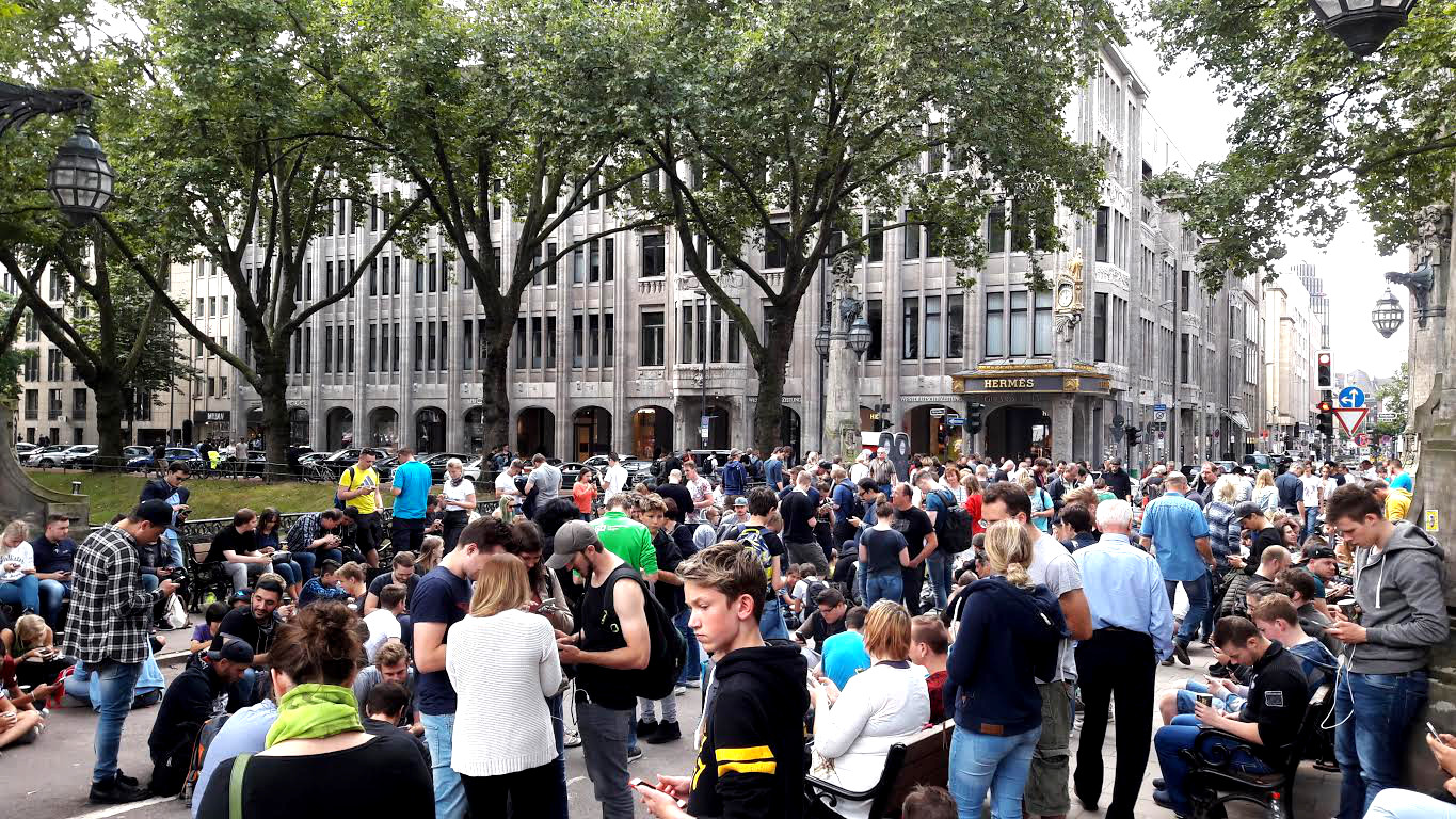 A bridge full of people chasing Pokemons in #Dusseldorf, #Germany #travel #Europe #Pokemon #PokemonGo