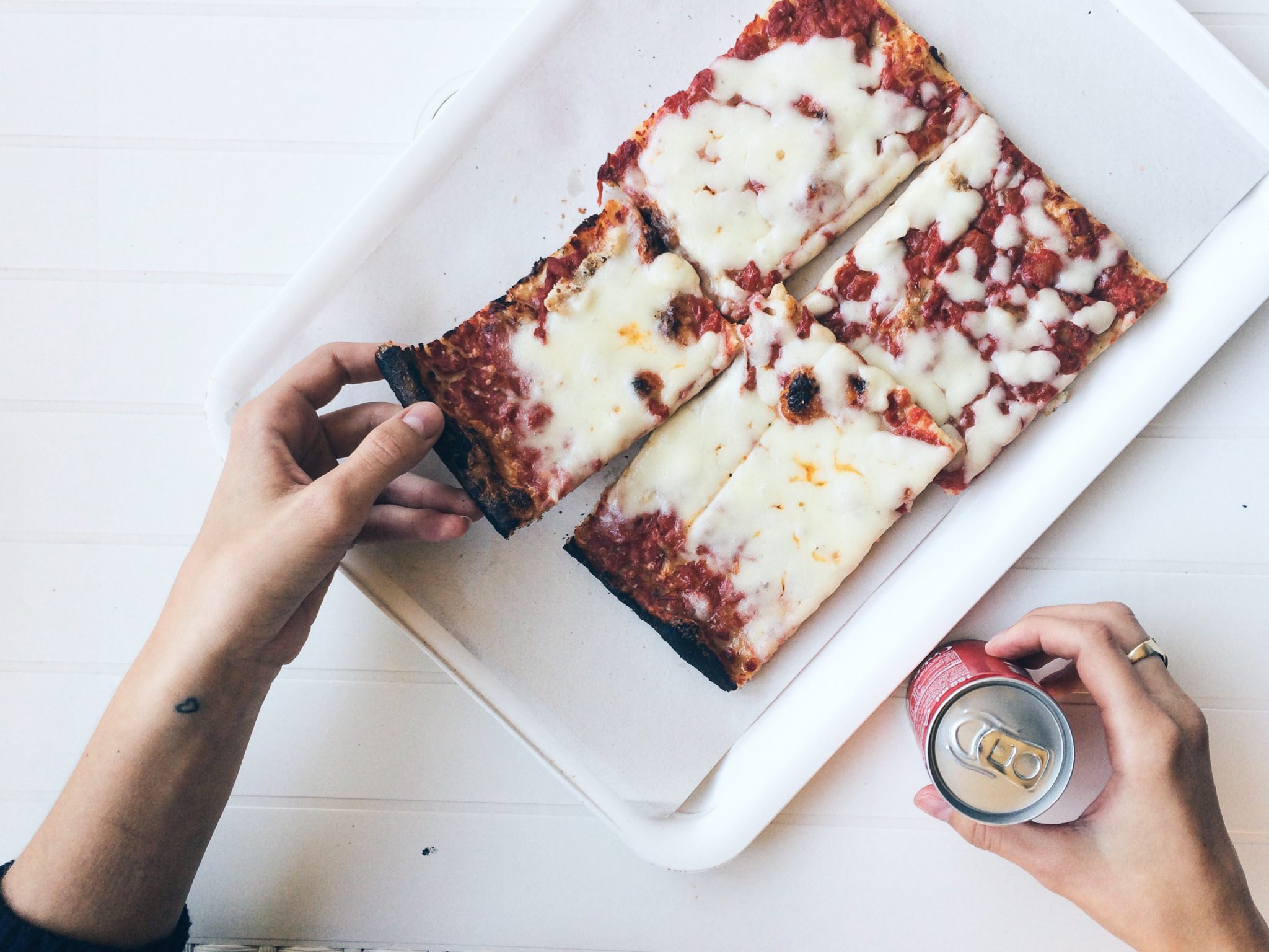 flat lay of some real Italian pizza