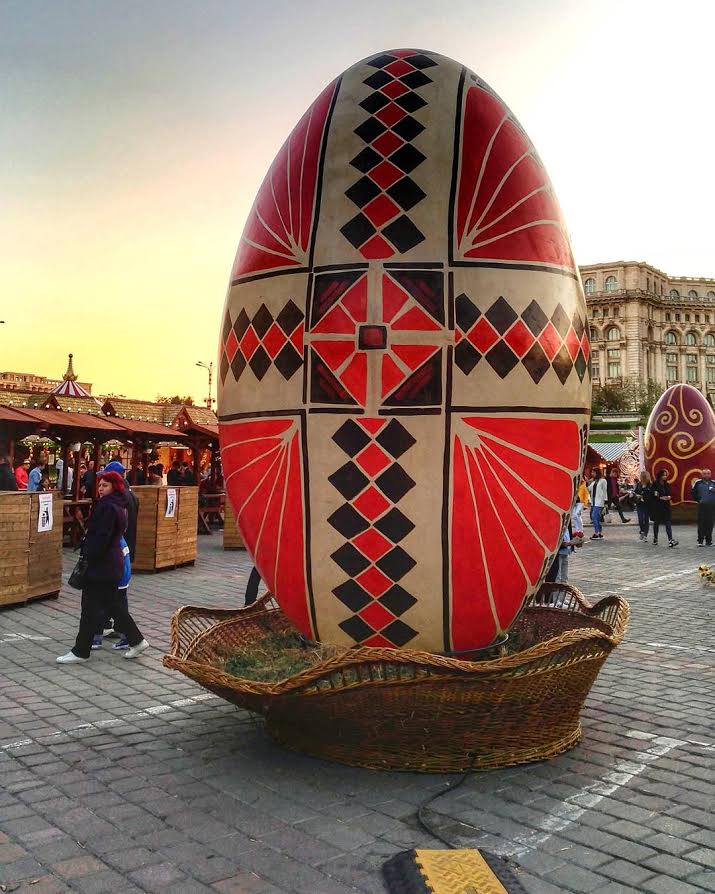 Easter Market in Bucharest, Romania - One of the giant Easter eggs decorating the Ester fair