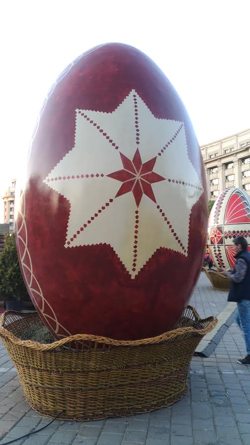 Easter Market in Bucharest, Romania - One of the giant Easter eggs decorating the Easter fair