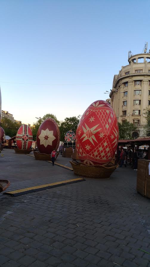 Easter Market in Bucharest, Romania - some of the giant Easter eggs decorating the Ester fair