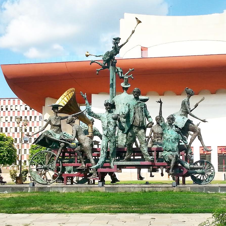 Statues in front of the National Theatre in Bucharest